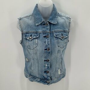Duck Head Jeans Co Vest Women’s S 100% Cotton Denim Distressed Blue Button Up